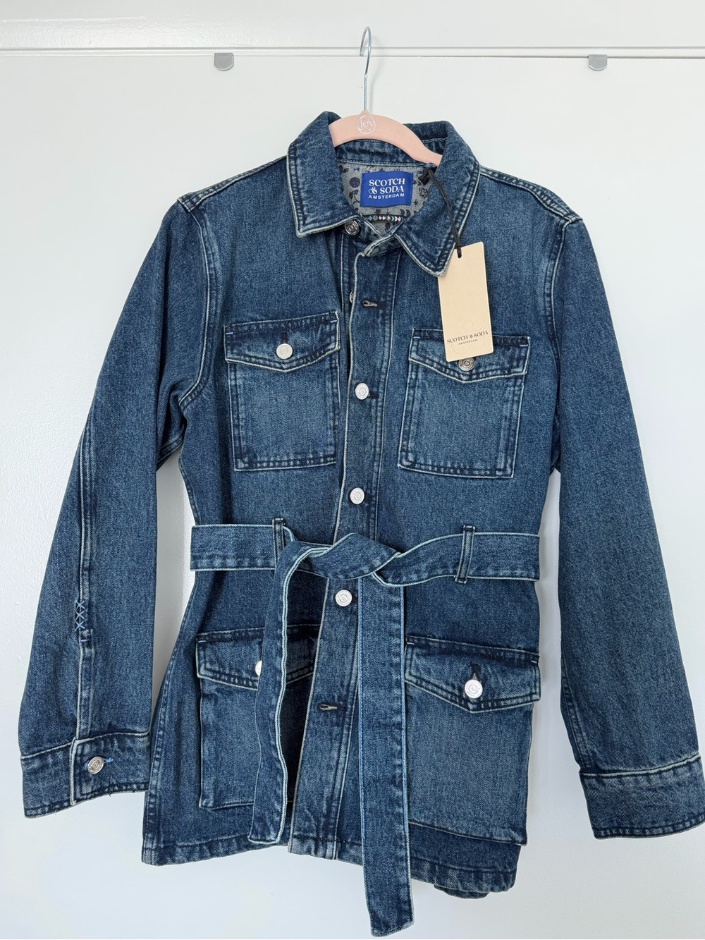 NWT Scotch & Soda Dark Blue Denim Belted Jacket